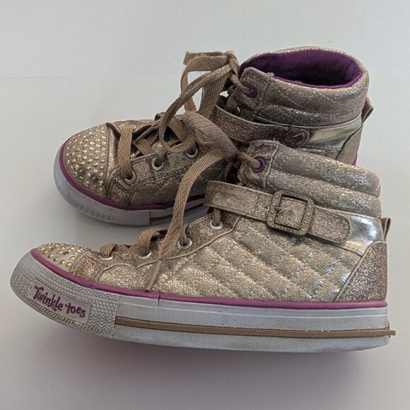 Sketchers Twinkle Toe High Top in Glitter Gold, Big Girl Size 4 - Picture 3 of 13